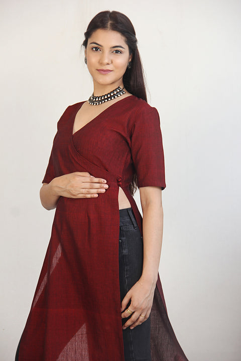High Slit Kurta in Maroon