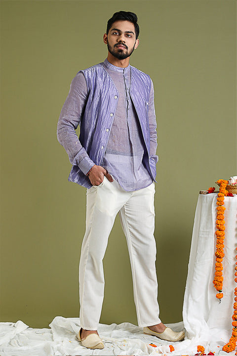Buy Lavender Silver Stripes Jacket in Chanderi | Vinusto