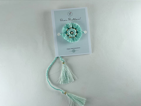 vinusto - 'Sudarshan' Mint green Rakhi & Card Combo (Set of 2)