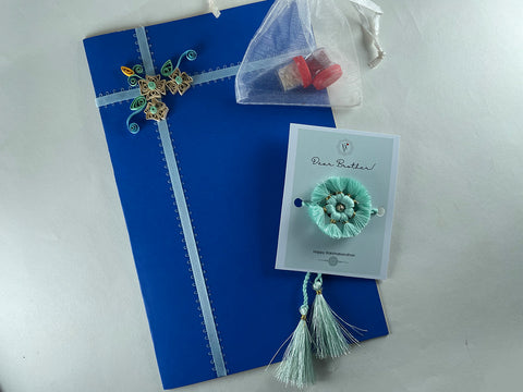 vinusto - 'Sudarshan' Mint green Rakhi & Card Combo (Set of 2)