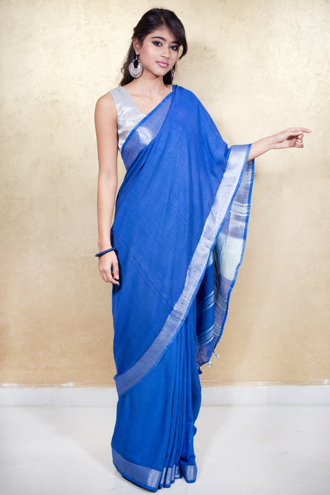 Shop Cotton Sari in Blue | Stylish and Comfortable Saree for Everyday Wear

