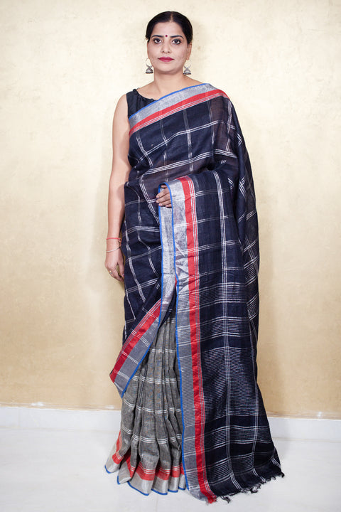 Shop Linen Saree in Grey | Elegant & Comfortable Saree for Every Occasion

