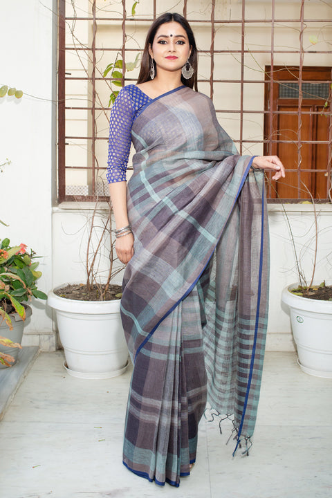Shop Cotton Saree in Grey and Blue | Stylish and Comfortable Saree for Every Occasion

