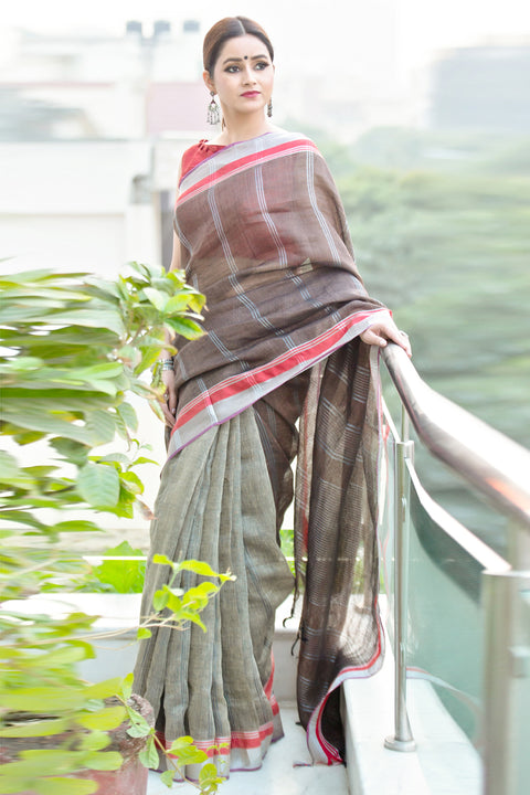 Linen Sari in Grey