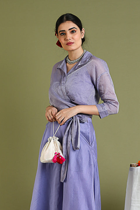 Buy Lavender Tissue Wrap Top in Chanderi Handloom | Vinusto