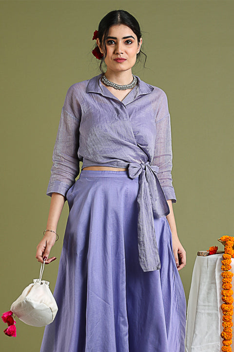 Shop Lavender Tissue Wrap Top in Chanderi Handloom | Vinusto