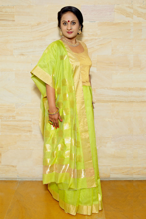 Luxury Chanderi Mercerized Silk Saree in Light Green | Handloom Sarees

