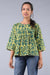 Pleated Top in Green & Yellow Hand Block Printed Cotton
