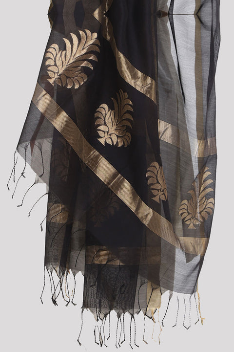 Buy Chanderi Mercerized Silk Dupatta in Black | Vinusto