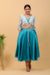 Coordinate Set- Hand Block Printed Wrap Top with Aqua Blue Chanderi Handloom Skirt (Set of 2)