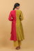 Lime Yellow & Pink Color Block Anarkali Kurta in Chanderi Handloom With Cotton Pants (Set of 2)