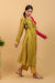 Lime Yellow & Pink Color Block Anarkali in Chanderi Handloom With Cotton Pants & Chanderi Dupatta (Set of 3)