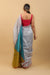 Coordinate Set- Grey Chanderi Saree with Color Block Pallu, Pink Strappy Blouse (Set of 2)