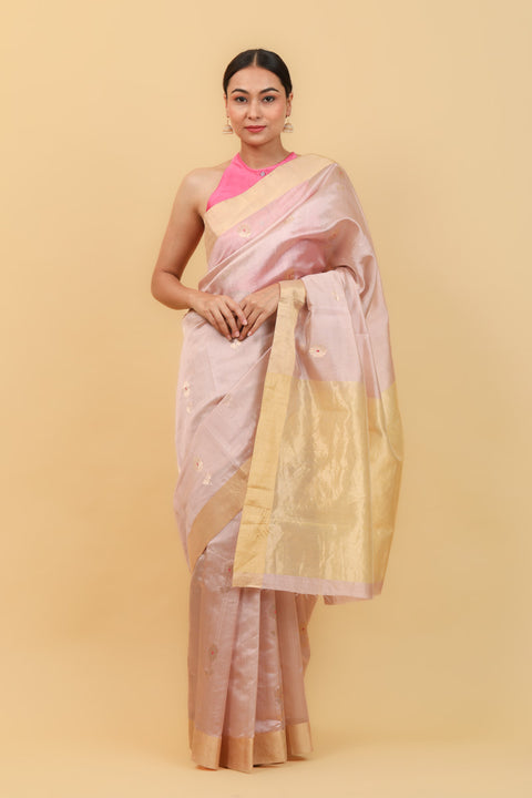 Order Rose Gold Handwoven Pattu Silk Saree with Meenakari Motifs - Vinusto

