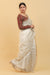 White Handwoven Katan Silk Saree with Silver & Gold Stripes