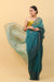 Teal Blue Handwoven Katan Silk Saree With Broad Border & Yellow Motifs