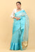 Sky Blue Handwoven Katan Silk Saree With Broad Border & Blue motifs