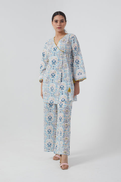 Shop Short Angarakha Kurta & Palazzo in Cotton Hand Block Print (Set of 2) | Vinusto