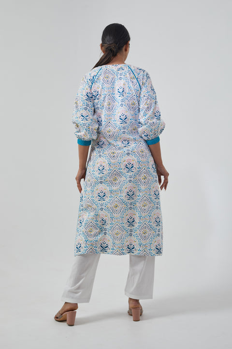 Purchase Raglan Sleeve Kurta with Palazzo in Cotton Hand Block Print (Set of 2) - By Vinusto
