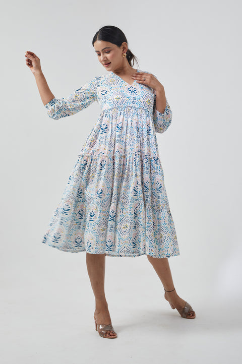 Buy Tier Dress in Cotton Hand Block Print (Set of 2) | Vinusto
