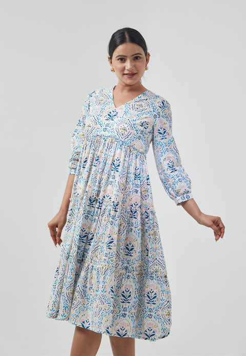 Order Tier Dress in Cotton Hand Block Print (Set of 2) | Vinusto