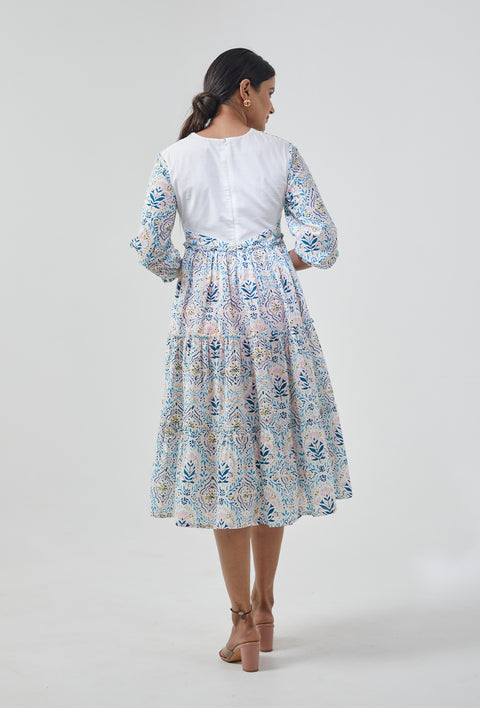 Luxury Tier Dress in Cotton Hand Block Print (Set of 2) | Vinusto