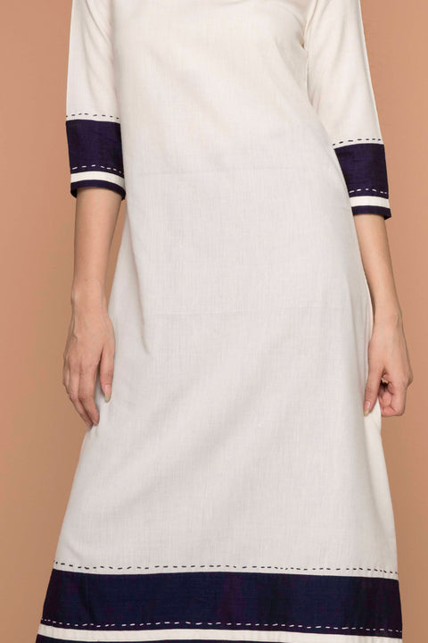 Luxury Off-White Color Block A-Line Kurta & Midnight Blue Cotton Palazzo - Set of 2 | Vinusto
